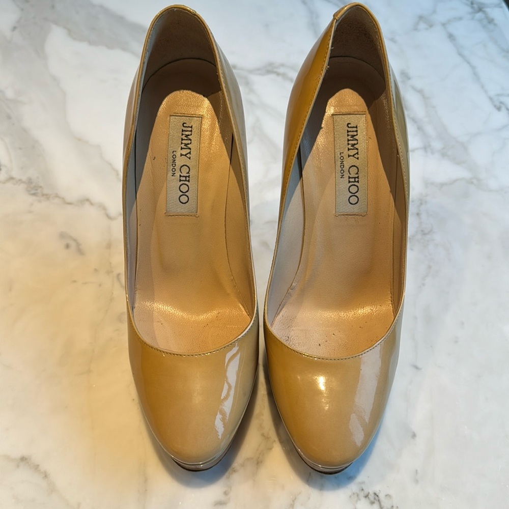 Jimmy Choo Cosmic Patent Platform Heels - Nude 36.5